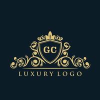 Buchstabe gc-Logo mit luxuriösem Goldschild. Eleganz-Logo-Vektorvorlage. vektor