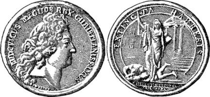 medalj av Louis xiv, årgång illustration. vektor