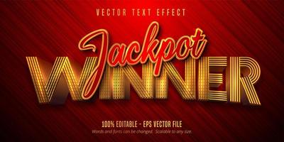 jackpot vinnare text glänsande gyllene texteffekt vektor