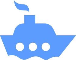 kleines blaues Seeschiff, Symbolabbildung, Vektor auf weißem Hintergrund