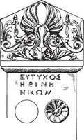 Stele-Crest ist ein griechischer Grabton, Vintage-Gravur. vektor