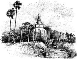 Tempel in Cevlon, Allerheiligstes, Vintage-Gravur. vektor