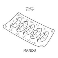 Mandu koreanisches Essen Doodle mit Inschrift vektor