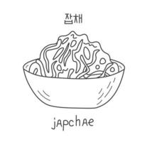 japchae koreanska kök maträtt klotter vektor