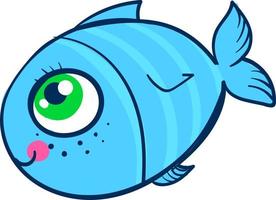 blå fisk med grön ögon, illustration, vektor på vit bakgrund