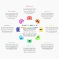 vektor illustration av presentation företag infographic mall med färgrik 8 alternativ.