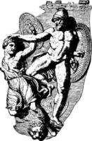 siris brons rustning med grekisk krigare och amazon, årgång illustration. vektor