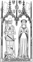 Messing-Denkmal ist Sir Symon de Felbrigge und Margaret seine Frau Statue, Vintage-Gravur. vektor