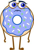 Trauriger blauer Donut, Illustration, Vektor auf weißem Hintergrund.