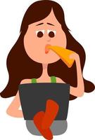 Mädchen isst Pizza, Illustration, Vektor auf weißem Hintergrund