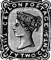 ceylon trettio två cent stämpel i 1872, årgång illustration. vektor