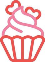 roter Cupcake mit kleinen Herzen, Illustration, Vektor auf weißem Hintergrund.
