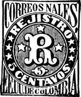 colombianska republik 5 centavos registrering stämpel, 1870, årgång illustration vektor