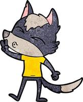 Retro-Grunge-Textur Cartoon-Wolf pfeifen vektor