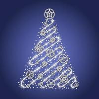 silberner weihnachtsbaum aus silberdraht mit silbernen zahnrädern, funkeln, kleinen verstreuten sternchen auf blauem hintergrund im steampunk-stil. vektor