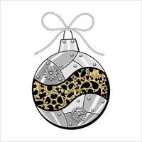 weihnachtskugel aus glänzenden silbernen metallplatten, zahnrädern, zahnrädern, nieten im steampunk-stil. Vektor-Illustration. vektor