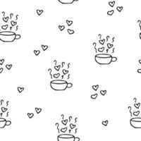 Tasse und Dampf mit Herzen nahtlose Muster handgezeichnet im Doodle-Stil. tapete, hintergrund, textil, geschenkpapier. skandinavisch, einfach, minimalistisch, einfarbig vektor