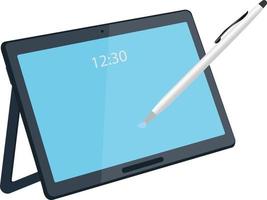 Tablet mit Stift, Illustration, Vektor auf weißem Hintergrund.