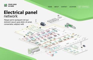 Illustration einer Stadtkarte mit Stromnetz und Sonnenkollektoren, die für Landingpages, Flyer, Infografiken und andere grafikbezogene Assets-Vektoren geeignet sind vektor