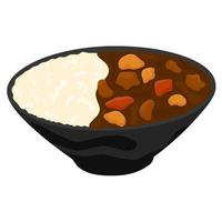 japansk curry ris på en vit bakgrund. japansk mat i en skål med potatisar och morötter. bra för försäljning logotyper och affischer. vektor illustration