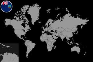 stift karta med montserrat flagga på världskartan. vektor illustration.