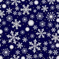 weihnachtsmuster aus weißen schneeflocken und goldenen punkten, vektorwinternahtloser dunkelblauer hintergrund mit schnee, weihnachtsdesign-feiertagsillustration. vektor