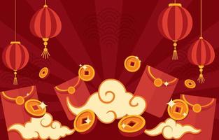 flaches tiefrotes chinesisches neujahr mit glücksgeld und umschlag vektor