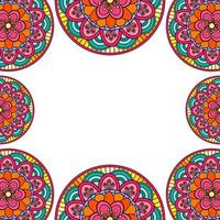 Färbende Mandala-Grenze einzeln auf weißem Hintergrund, orientalisches ethnisches Boho-Element, arabisches Vintage-Blumenmuster, dekorative indische Doodle-Vektorillustration. vektor