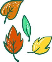mehrfarbige Blätter, Illustration, Vektor auf weißem Hintergrund