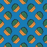 kaktus i en pott ,sömlös mönster på blå bakgrund. vektor
