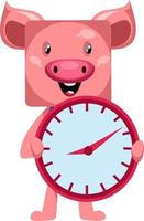 Schwein mit Uhr, Illustration, Vektor auf weißem Hintergrund.