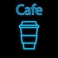 ljus lysande blå neon tecken för Kafé bar restaurang pub skön skinande med en råna av kaffe på en svart bakgrund. vektor illustration