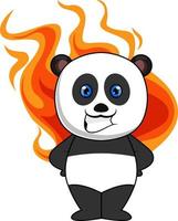 Panda mit brennendem Herzen, Illustration, Vektor auf weißem Hintergrund.