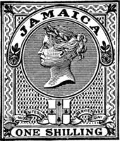 jamaica ett shilling inkomst stämpel i 1880, årgång illustration. vektor