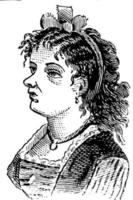 Frauengesicht mit Haarschleife, Vintage-Gravur. vektor