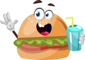 Burger mit Wasser, Illustration, Vektor auf weißem Hintergrund.