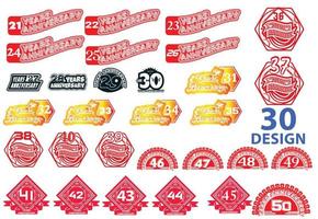 21 till 50 år årsdag logotyp och klistermärke design mall vektor