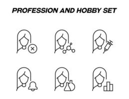 svartvit tecken i platt stil för butiker, butiker, webb webbplatser. redigerbar stroke. vektor linje ikon uppsättning med symboler av korsa, kemisk förening, spruta, klocka, labb Glödlampa, Diagram förbi kvinna