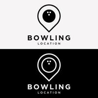 Stellen Sie Position Ort Ort Sport Bowling-Wettbewerb Logo-Design-Vektor vektor