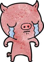 Retro-Grunge-Textur Cartoon-Schwein weint vektor