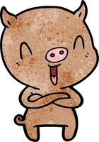 Retro-Grunge-Textur Cartoon glückliches Schwein vektor