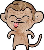 Retro-Grunge-Textur Cartoon-Affe mit herausgestreckter Zunge vektor