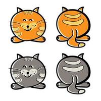 Reihe von Symbolen. Cartoon-Katze, Vorder- und Rückseite. niedliche Illustration isoliert auf weißem Hintergrund vektor