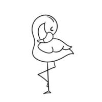 süßer Cartoon-Flamingo, der auf einem Bein steht. ein lustiger Flamingo, der schläft und sich entspannt. Vektor-Illustration. handgezeichneter einfacher Stil für Malbuch vektor