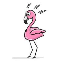 cartoon schockiert flamingo flamingo. süßer rosa flamingo. Cartoon-Aufkleber, dicker Umriss. Emotionsaufkleber. Überraschung, Entsetzen vektor