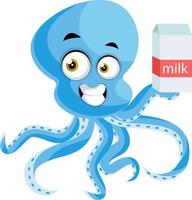 Oktopus mit Milch, Illustration, Vektor auf weißem Hintergrund.