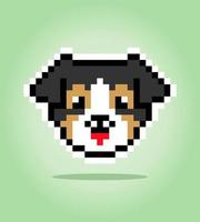 8-Bit-Pixel des australischen Schäferhundes. Tierkopf für Asset-Spiele in Vektorgrafiken. Kreuzstichmuster. vektor