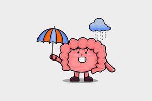 süßer Cartoon-Darm im Regen mit Regenschirm vektor