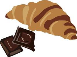 Croissant mit Schokolade, Illustration, Vektor auf weißem Hintergrund.