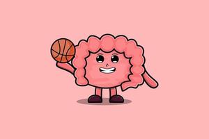 niedlicher Cartoon-Darm-Charakter spielt Basketball vektor